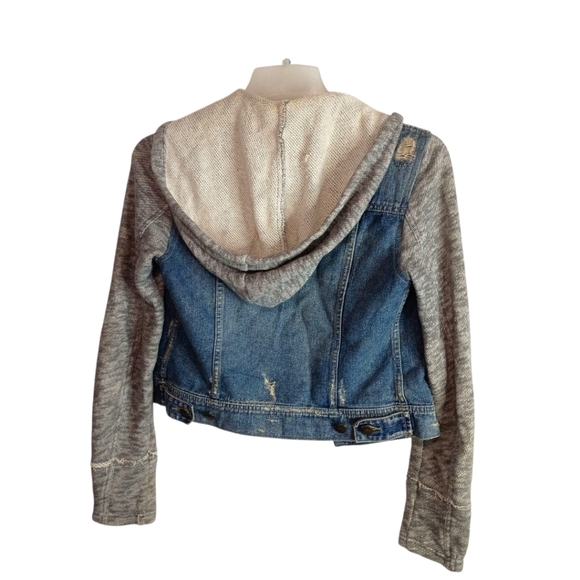 Free‎ people Jean Sweatshirt Jacket Distressed Removable Hood Size Small - Picture 7 of 8